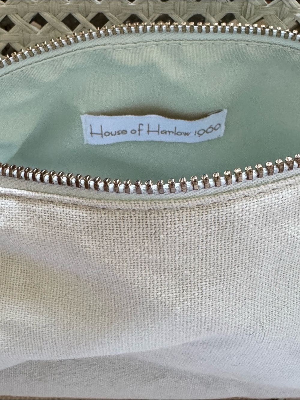 House of Harlow 1960 Gold and Pale Green Woven Crossbody Shoulder Clutch - Picture 9 of 12